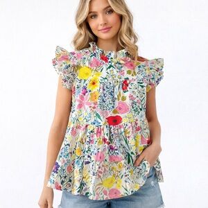 Jodifl Wildflower Floral Tiered Blouse Cottagecore Ruffle Top